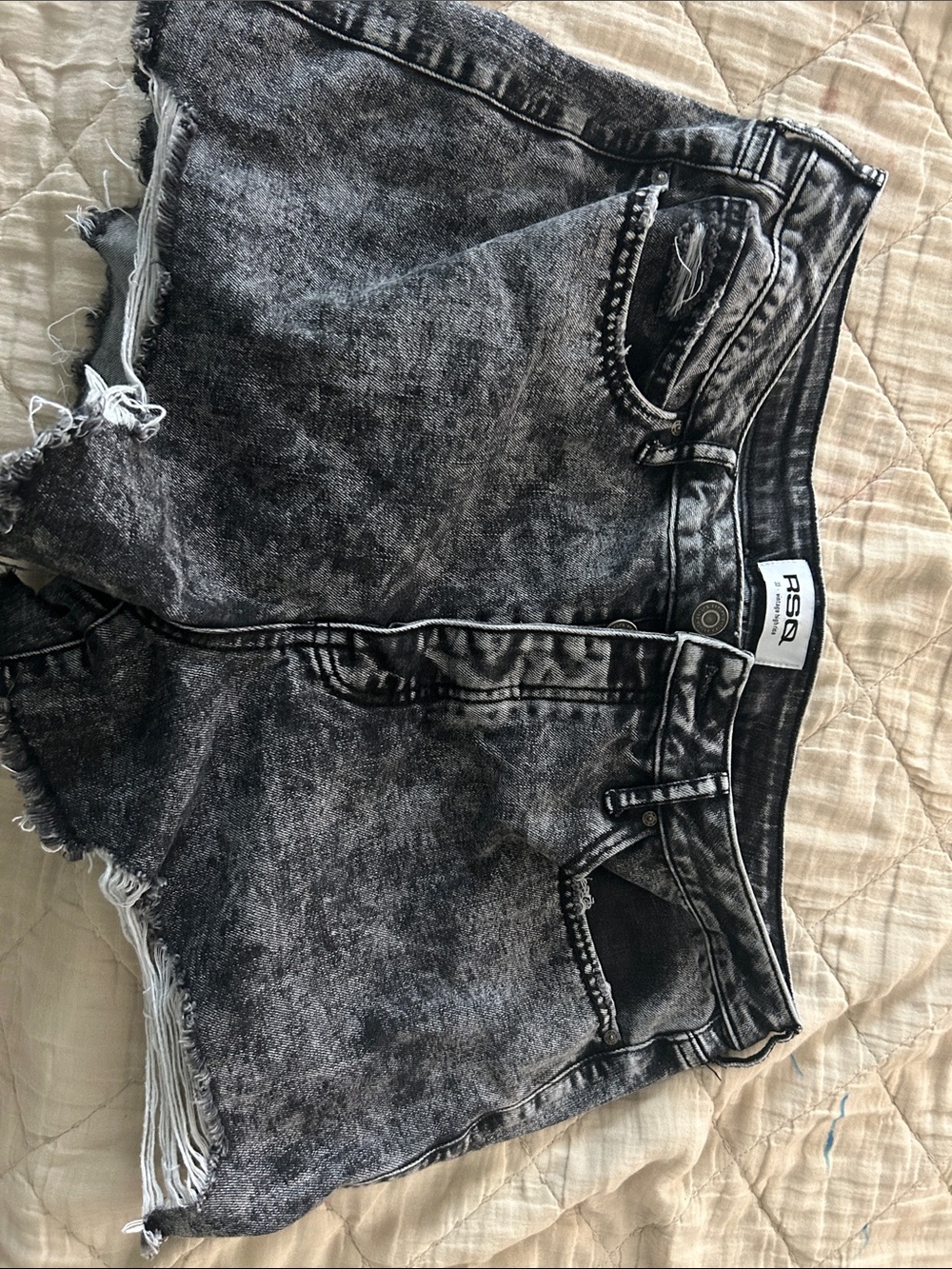 RSQ Black Acid-Wash Cropped Denim Shorts